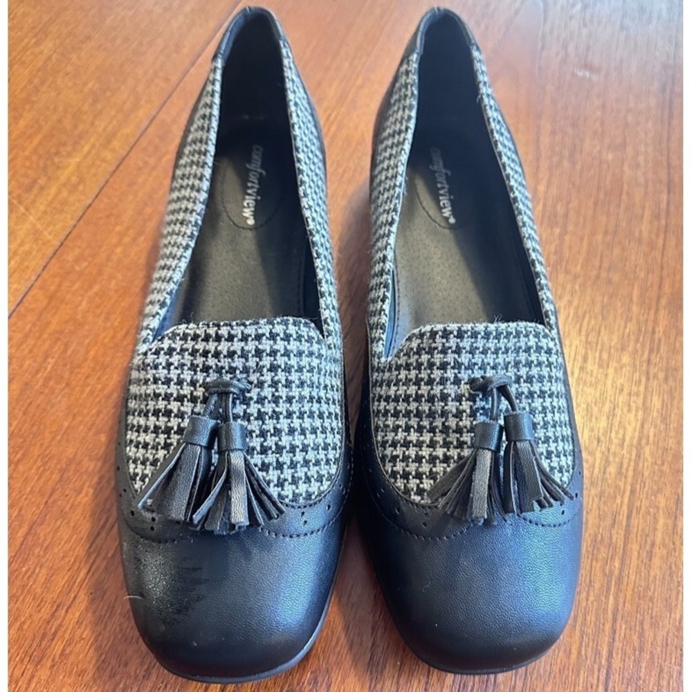Comfortview Aster Womans 10 Houndstooth Loafers Tassel Slip-On Flats Western Y2K